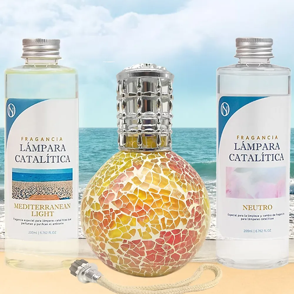 Mamamanuela Pack économique Lampe Catalytique Mosaïque Bicolore + Mediterranean Light (500 ml) + Nettoyant Neutre (200 ml) + Mèche de Rechange* Désodorisant Et Parfum D'Ambiance