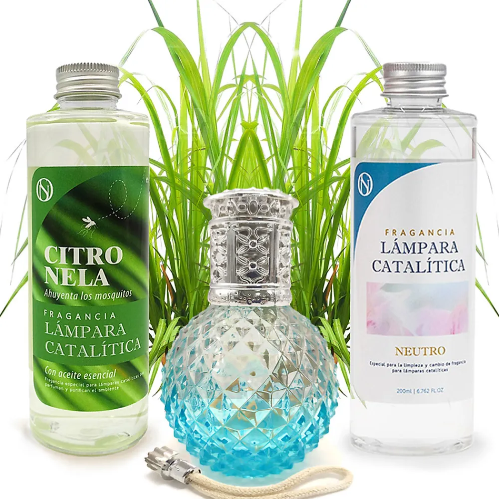 Pack économique Lampe Catalytique Blue Diamonds + Parfum Citronnelle (500 ml) + Nettoyant Neutre (200 ml) + Mèche de Rechange>Mamamanuela Best