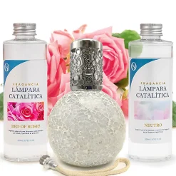 Pack économique Lampe Catalytique Mosaïque Blanc + Parfum Bed of Roses (500 ml) + Nettoyant Neutre (200 ml) + Mèche de Rechange>Mamamanuela Outlet