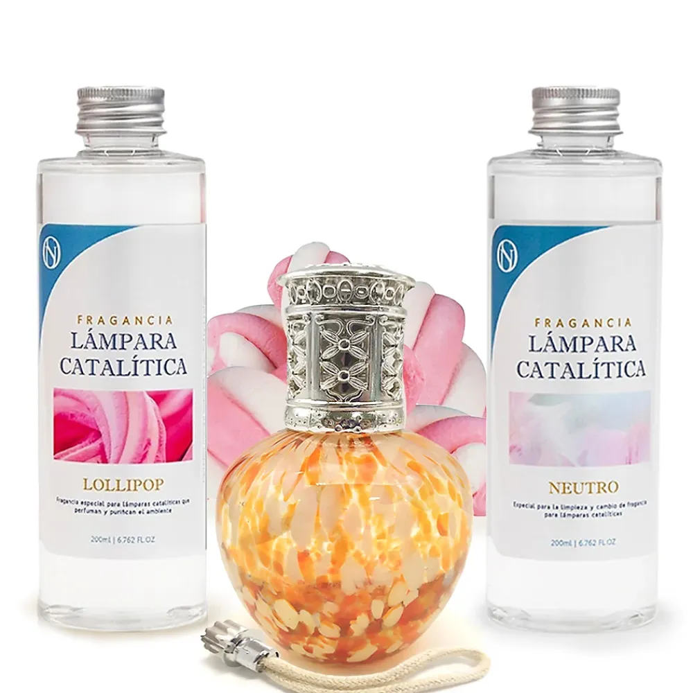Mamamanuela Pack économique Lampe Catalytique Drops Orange + Parfum Lollipop (500 ml) + Nettoyant Neutre (200 ml) + Mèche de Rechange* Désodorisant Et Parfum D'Ambiance