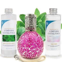 Pack économique Lampe Catalytique Mosaïque Fuchsia + Parfum Mountain Mint (500 ml) + Nettoyant Neutre (200 ml) + Mèche de Rechange>Mamamanuela Sale