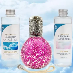 Mamamanuela Pack économique Lampe Catalytique Mosaïque Fuchsia + Parfum Cotton Clean (200 ml) + Nettoyant Neutre (200 ml) + Mèche de Rechange* Désodorisant Et Parfum D'Ambiance