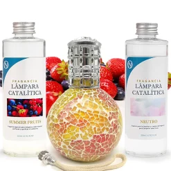 Pack économique Lampe Catalytique Mosaïque Bicolore + Parfum Summer Fruits (500 ml) + Nettoyant Neutre (200 ml) + Mèche Rechange>Mamamanuela Sale