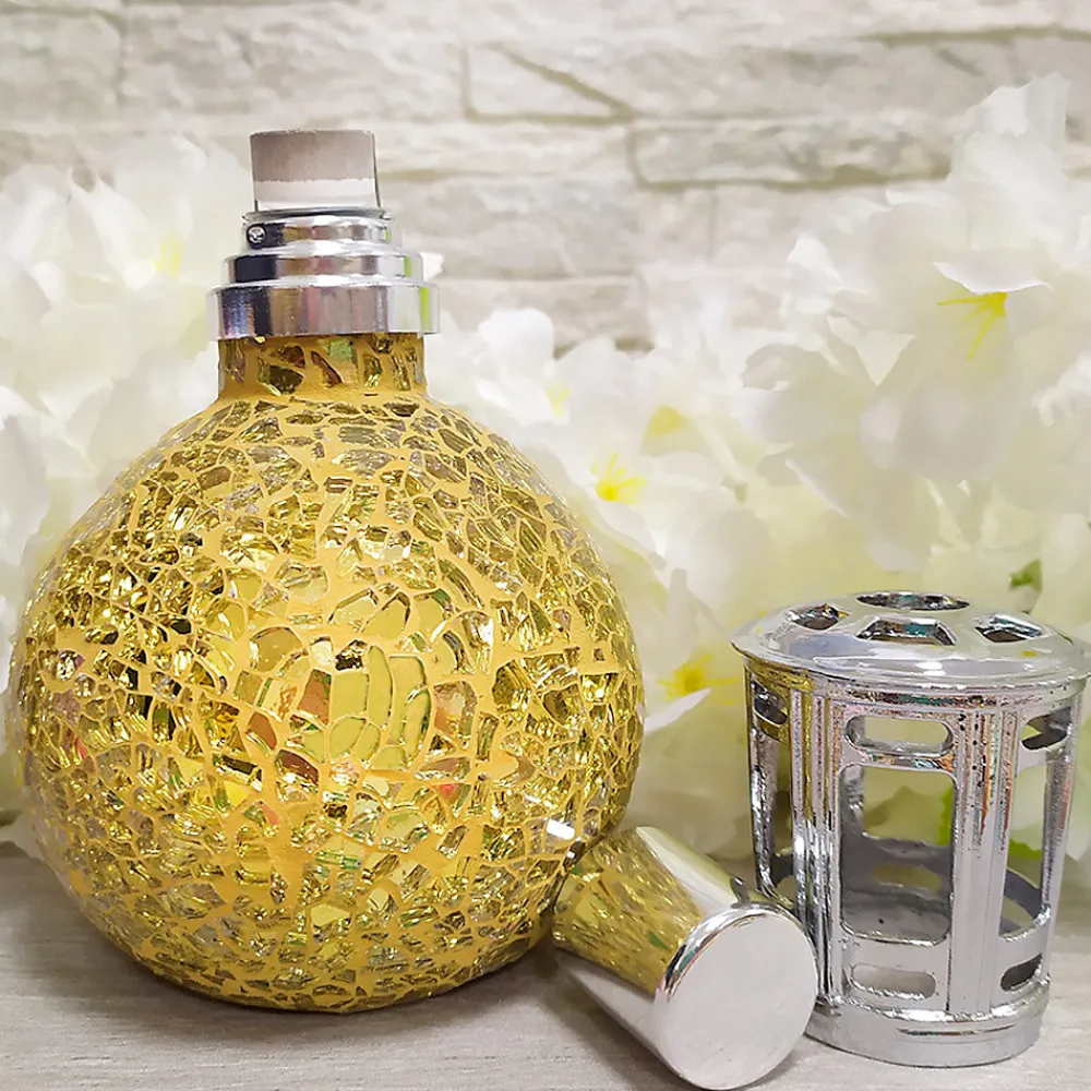 Pack économique Lampe Catalytique Mosaïque Doré + Parfum Wild Strawberry (500 ml) + Nettoyant Neutre (200 ml) + Mèche de Rechange>Mamamanuela Outlet
