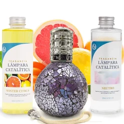 Mamamanuela Pack économique Lampe Catalytique Mosaïque de minuit + Parfum Winter Citrus (200 ml) + Nettoyant Neutre (200 ml) + Mèche Rechange* Désodorisant Et Parfum D'Ambiance