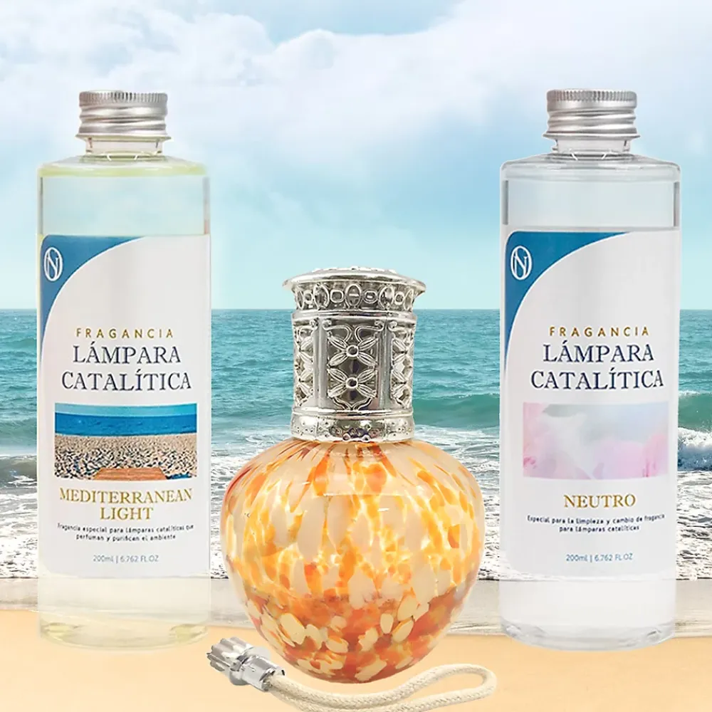 Mamamanuela Pack économique Lampe Catalytique Drops Orange + Parfum Mediterranean Light (200 ml) + Nettoyant Neutre (200 ml) + Mèche Rechange* Désodorisant Et Parfum D'Ambiance