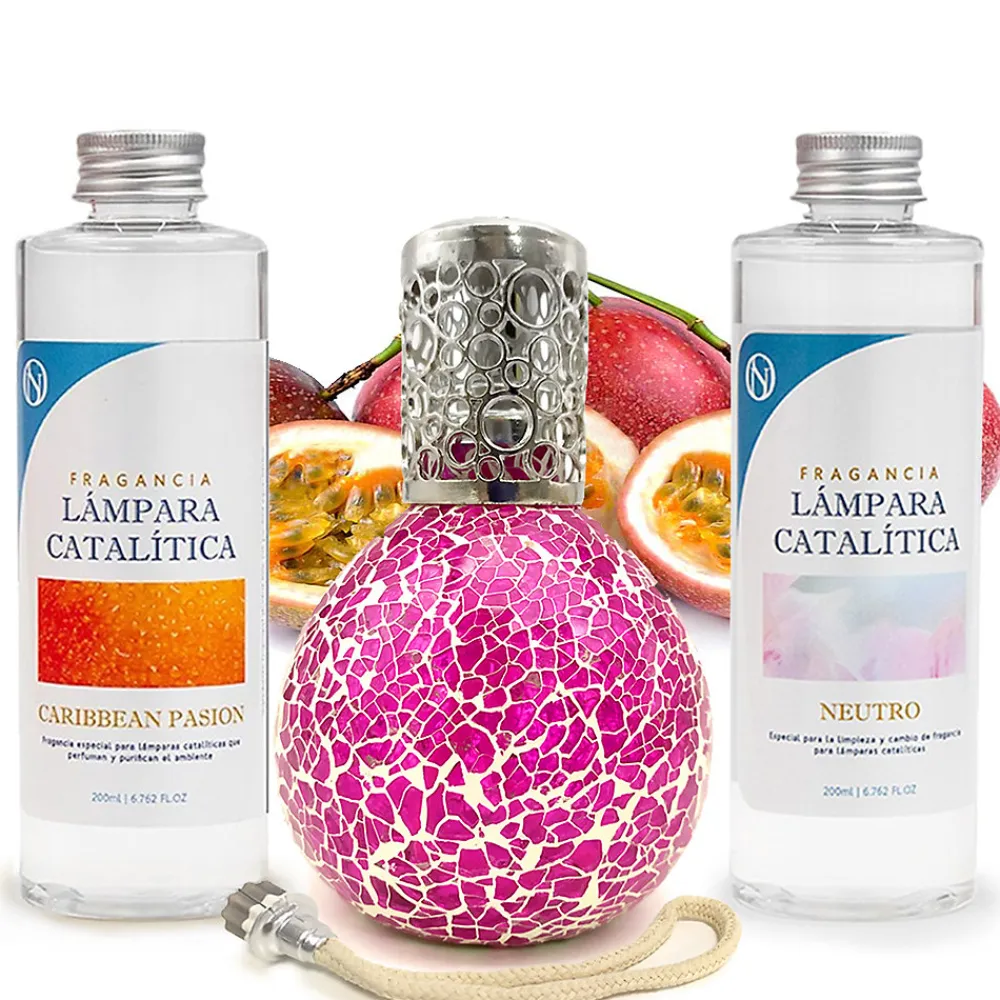 Pack économique Lampe Catalytique Mosaïque Fuchsia + Caribbean Passion (200 ml) + Nettoyant Neutre (200 ml) + Mèche de Rechange>Mamamanuela Sale