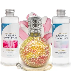 Mamamanuela Pack économique Lampe Catalytique Mosaïque Bicolore + Parfum Lollipop (500 ml) + Nettoyant Neutre (200 ml) + Mèche de Rechange* Désodorisant Et Parfum D'Ambiance