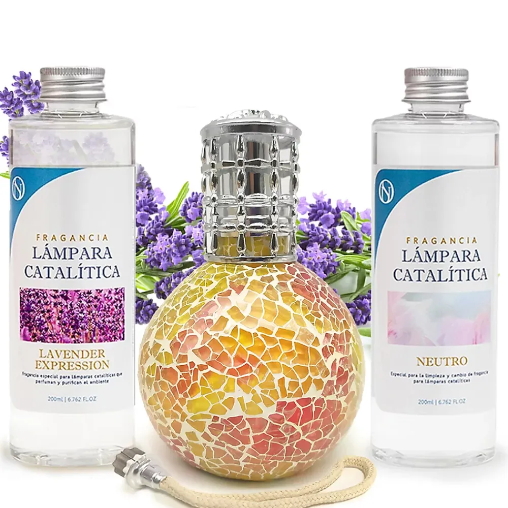 Mamamanuela Pack économique Lampe Catalytique Mosaïque Bicolore + Lavender Expression (500 ml) + Nettoyant Neutre (200 ml) + Mèche de Rechange* Désodorisant Et Parfum D'Ambiance
