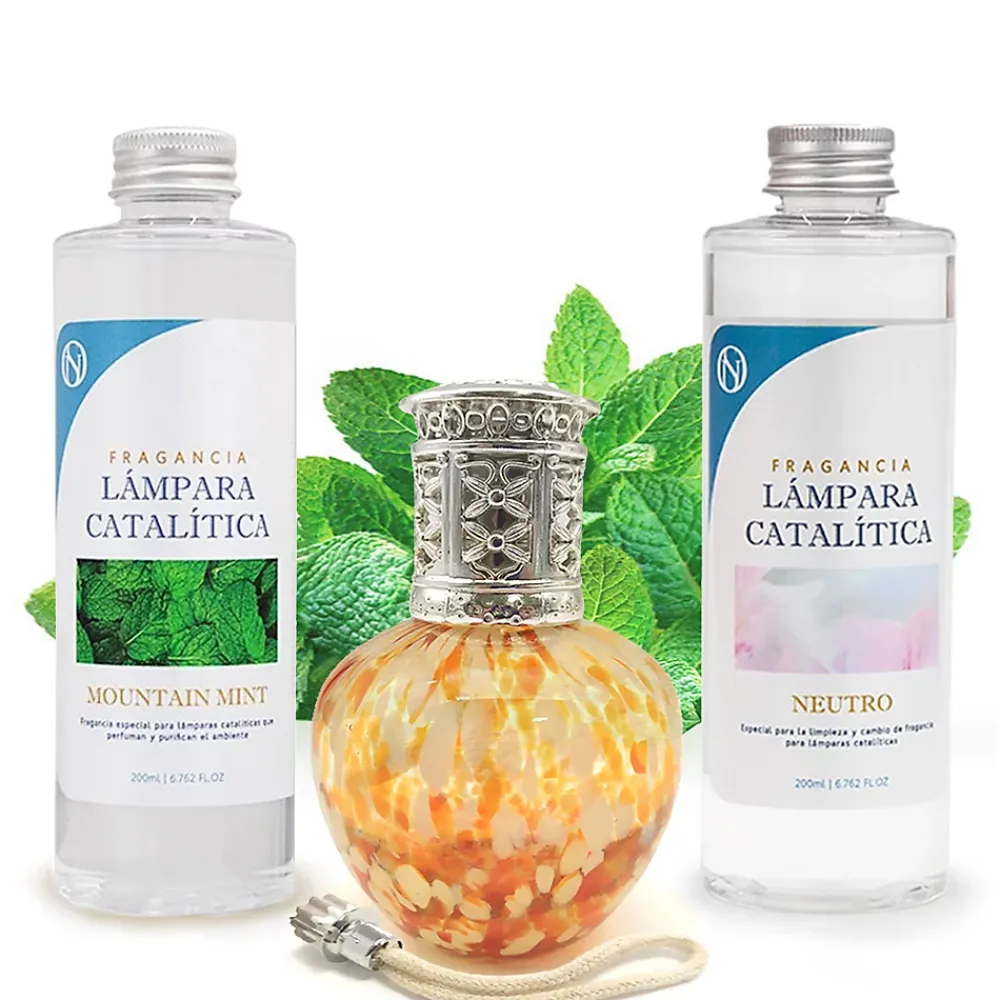 Mamamanuela Pack économique Lampe Catalytique Drops Orange + Parfum Mountain Mint (500 ml) + Nettoyant Neutre (200 ml) + Mèche de Rechange* Désodorisant Et Parfum D'Ambiance