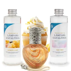 Mamamanuela Pack économique Lampe Catalytique Orange Waves + Parfum Lemon Cake (500 ml) + Nettoyant Neutre (200 ml) + Mèche de Rechange* Désodorisant Et Parfum D'Ambiance