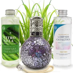 Mamamanuela Pack économique Lampe Catalytique Mosaïque de minuit + Parfum Citronnelle (500 ml) + Nettoyant Neutre (200 ml) + Mèche de Rechange* Désodorisant Et Parfum D'Ambiance