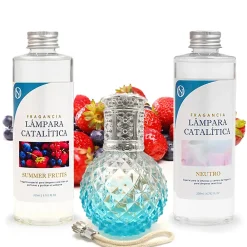 Mamamanuela Pack économique Lampe Catalytique Blue Diamonds + Parfum Summer Fruits (200 ml) + Nettoyant Neutre (200 ml) + Mèche de Rechange* Désodorisant Et Parfum D'Ambiance