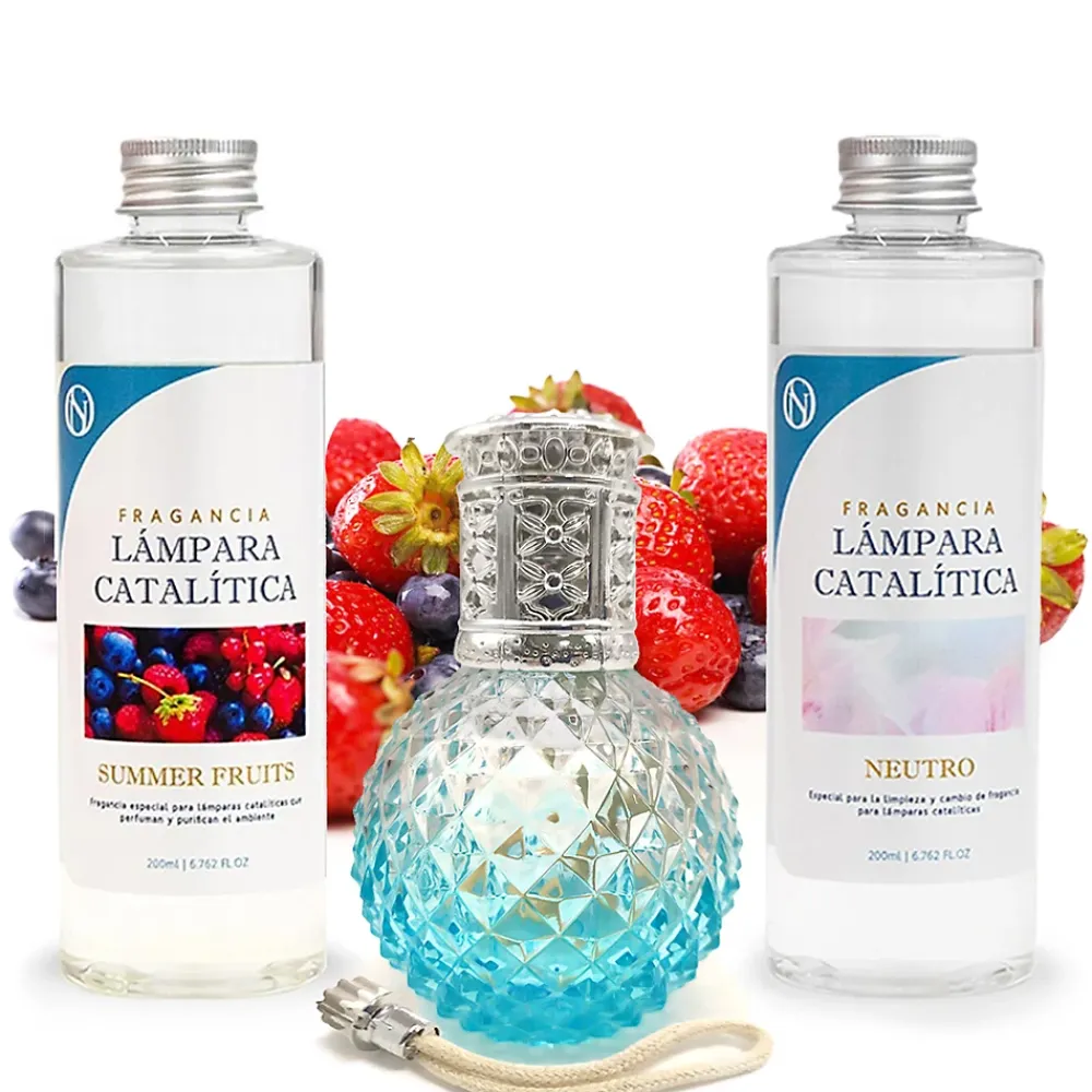 Mamamanuela Pack économique Lampe Catalytique Blue Diamonds + Parfum Summer Fruits (200 ml) + Nettoyant Neutre (200 ml) + Mèche de Rechange* Désodorisant Et Parfum D'Ambiance