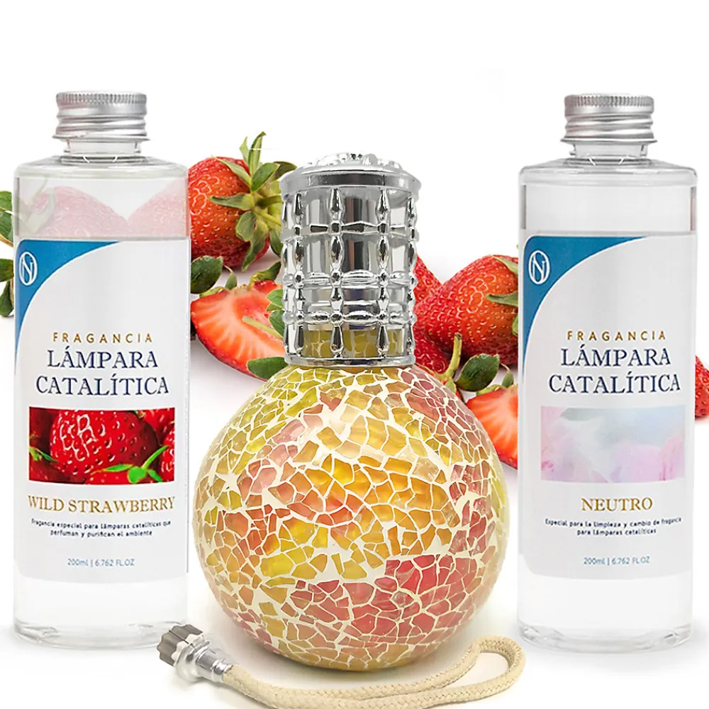 Pack économique Lampe Catalytique Mosaïque Bicolore + Parfum Wild Strawberry (500 ml) + Nettoyant Neutre (200 ml) + Mèche Rechange>Mamamanuela New
