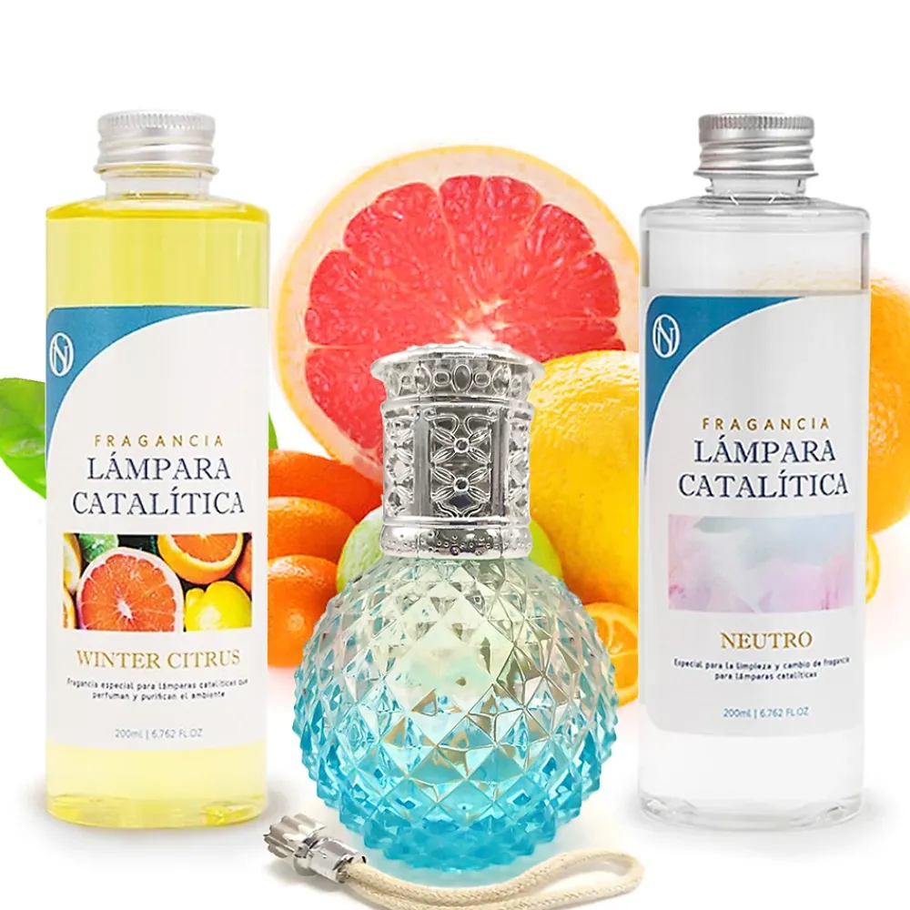 Mamamanuela Pack économique Lampe Catalytique Blue Diamonds + Parfum Winter Citrus (500 ml) + Nettoyant Neutre (200 ml) + Mèche de Rechange* Désodorisant Et Parfum D'Ambiance