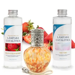 Pack économique Lampe Catalytique Drops Orange + Parfum Wild Strawberry (500 ml) + Nettoyant Neutre (200 ml) + Mèche de Rechange>Mamamanuela Hot