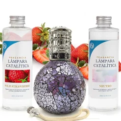 Mamamanuela Pack économique Lampe Catalytique Mosaïque de minuit + Wild Strawberry (200 ml) + Nettoyant Neutre (200 ml) + Mèche de Rechange* Désodorisant Et Parfum D'Ambiance