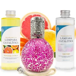Mamamanuela Pack économique Lampe Catalytique Mosaïque Fuchsia + Parfum Winter Citrus (200 ml) + Nettoyant Neutre (200 ml) + Mèche de Rechange* Désodorisant Et Parfum D'Ambiance