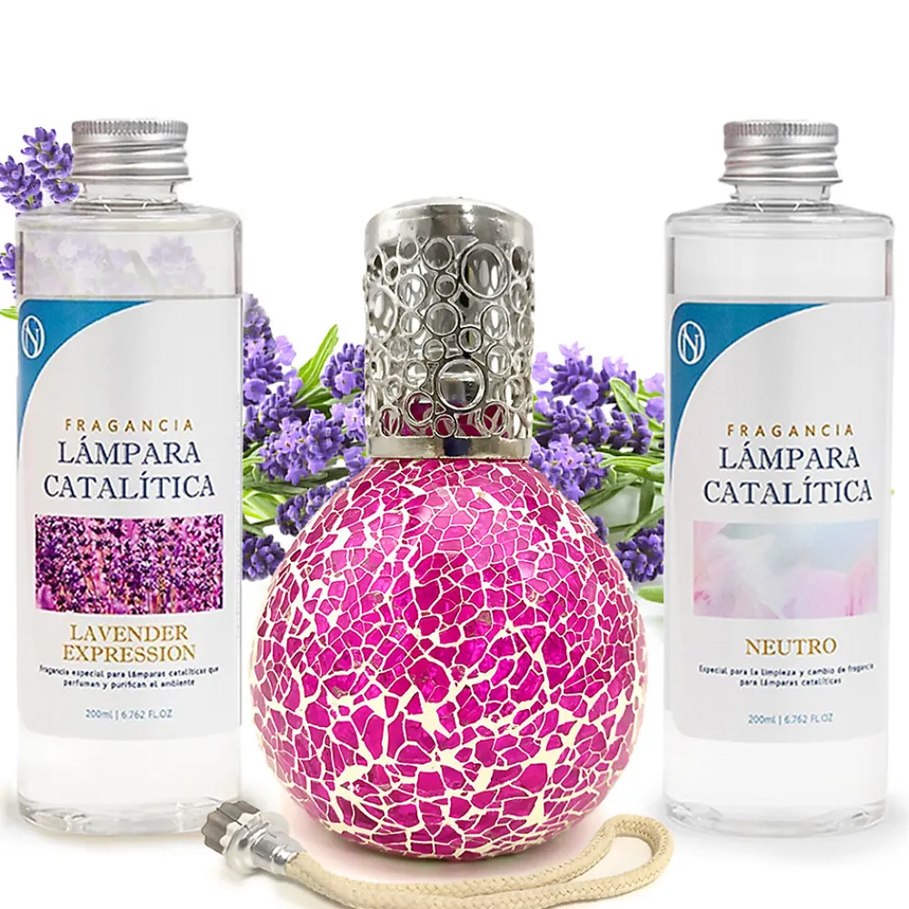 Pack économique Lampe Catalytique Mosaïque Fuchsia + Lavender Expression (200 ml) + Nettoyant Neutre (200 ml) + Mèche de Rechange>Mamamanuela Best