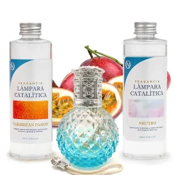 Pack économique Lampe Catalytique Blue Diamonds + Parfum Caribbean Passion (500 ml) + Nettoyant Neutre (200 ml) + Mèche Rechange>Mamamanuela Hot