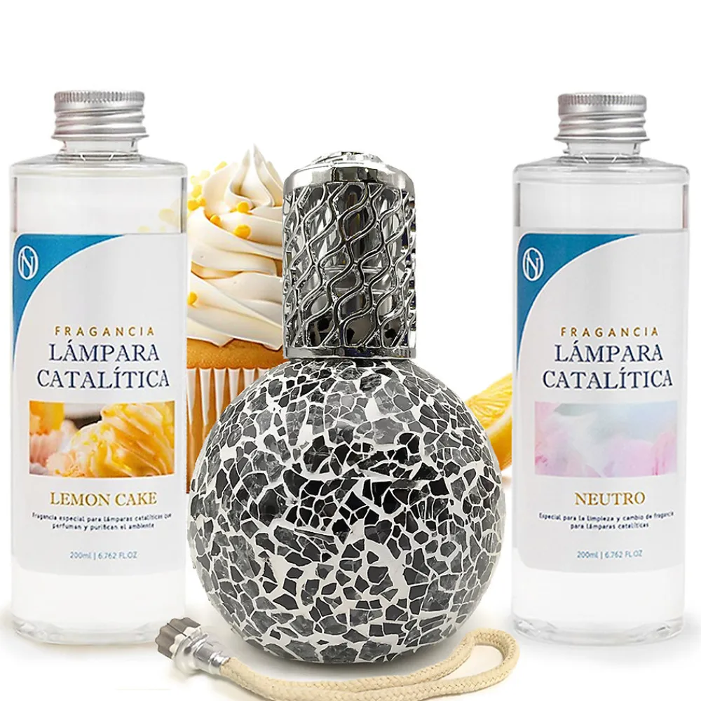 Pack économique Lampe Catalytique Mosaïque Noir + Parfum Lemon Cake (200 ml) + Nettoyant Neutre (200 ml) + Mèche de Rechange>Mamamanuela Online