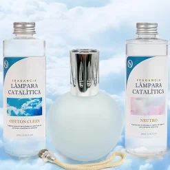 Mamamanuela Pack économique Lampe Catalytique Bleu Gris Mat + Parfum Cotton Clean (500 ml) + Nettoyant Neutre (200 ml) + Mèche de Rechange* Désodorisant Et Parfum D'Ambiance