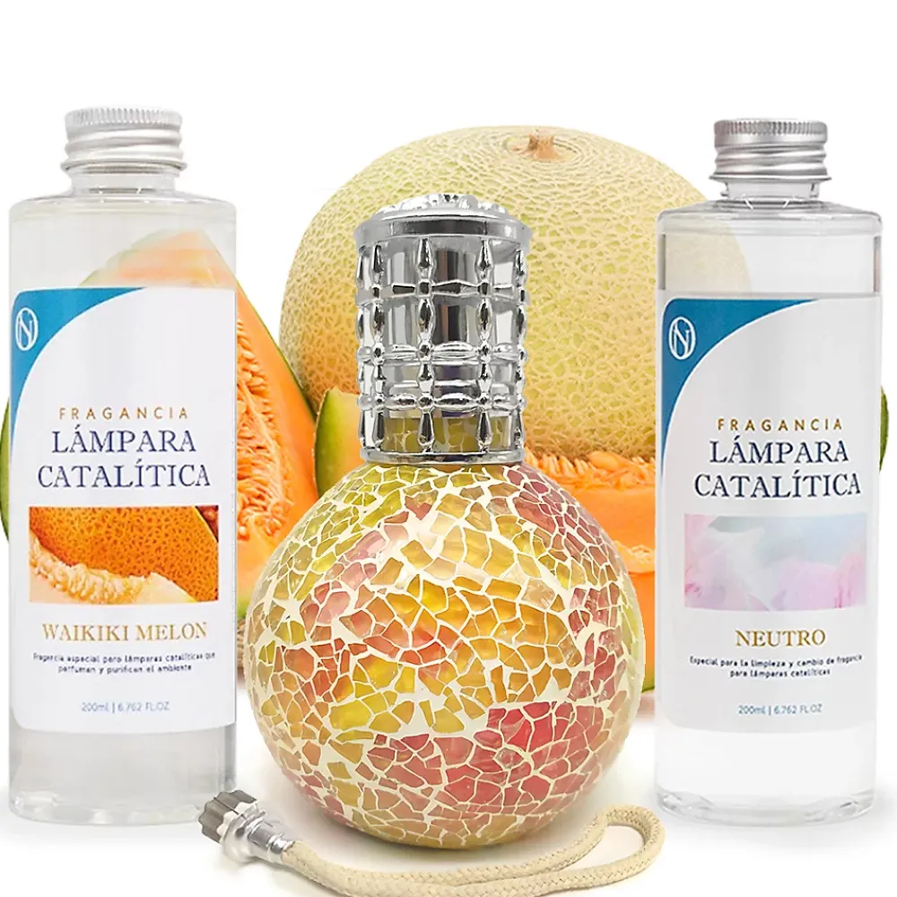 Mamamanuela Pack économique Lampe Catalytique Mosaïque Bicolore + Parfum Waikiki Melon (500 ml) + Nettoyant Neutre (200 ml) + Mèche Rechange* Désodorisant Et Parfum D'Ambiance