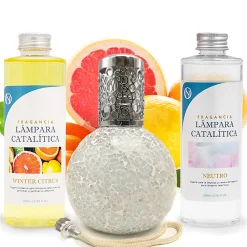 Pack économique Lampe Catalytique Mosaïque Blanc + Parfum Winter Citrus (200 ml) + Nettoyant Neutre (200 ml) + Mèche de Rechange>Mamamanuela Best