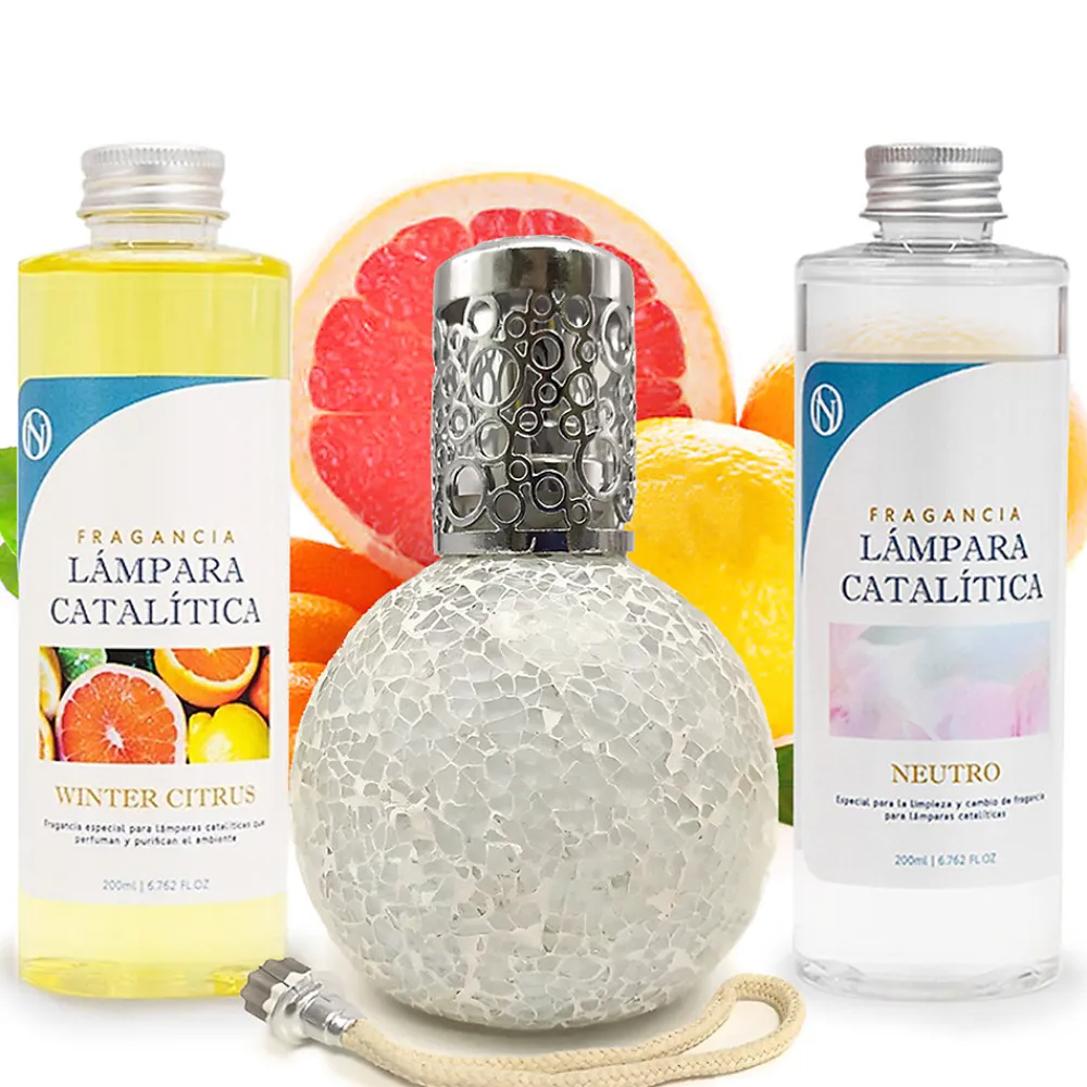 Pack économique Lampe Catalytique Mosaïque Blanc + Parfum Winter Citrus (200 ml) + Nettoyant Neutre (200 ml) + Mèche de Rechange>Mamamanuela Best