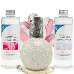 Pack économique Lampe Catalytique Mosaïque Blanc + Parfum Lollipop (200 ml) + Nettoyant Neutre (200 ml) + Mèche de Rechange>Mamamanuela
