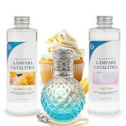 Mamamanuela Pack économique Lampe Catalytique Blue Diamonds + Parfum Lemon Cake (500 ml) + Nettoyant Neutre (200 ml) + Mèche de Rechange* Désodorisant Et Parfum D'Ambiance