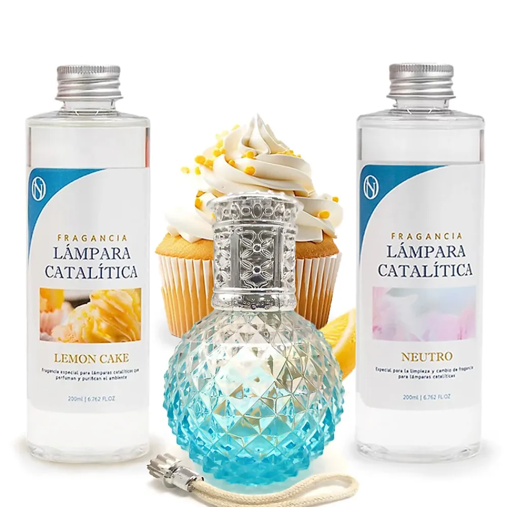 Mamamanuela Pack économique Lampe Catalytique Blue Diamonds + Parfum Lemon Cake (500 ml) + Nettoyant Neutre (200 ml) + Mèche de Rechange* Désodorisant Et Parfum D'Ambiance