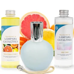 Pack économique Lampe Catalytique Bleu-Gris Mat + Parfum Winter Citrus (200 ml) + Nettoyant Neutre (200 ml) + Mèche de Rechange>Mamamanuela Clearance