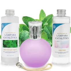 Mamamanuela Pack économique Lampe Catalytique Fuchsia Mat + Parfum Mountain Mint (200 ml) + Nettoyant Neutre (200 ml) + Mèche de Rechange* Désodorisant Et Parfum D'Ambiance
