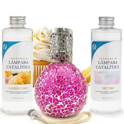 Mamamanuela Pack économique Lampe Catalytique Mosaïque Fuchsia + Parfum Lemon Cake (200 ml) + Nettoyant Neutre (200 ml) + Mèche de Rechange* Désodorisant Et Parfum D'Ambiance
