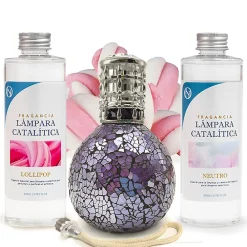 Pack économique Lampe Catalytique Mosaïque de minuit + Parfum Lollipop (500 ml) + Nettoyant Neutre (200 ml) + Mèche de Rechange>Mamamanuela