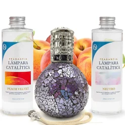 Pack économique Lampe Catalytique Mosaïque de minuit + Parfum Peach Velvet (200 ml) + Nettoyant Neutre (200 ml) + Mèche Rechange>Mamamanuela New