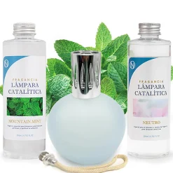 Pack économique Lampe Catalytique Bleu Gris Mat + Parfum Mountain Mint (500 ml) + Nettoyant Neutre (200 ml) + Mèche de Rechange>Mamamanuela Clearance