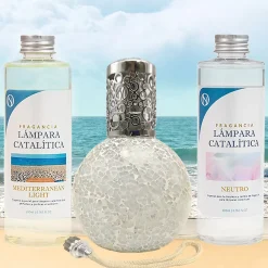 Pack économique Lampe Catalytique Mosaïque Blanc + Parfum Mediterranean Light (500ml) + Nettoyant Neutre (200ml) + Mèche Rechange>Mamamanuela Online