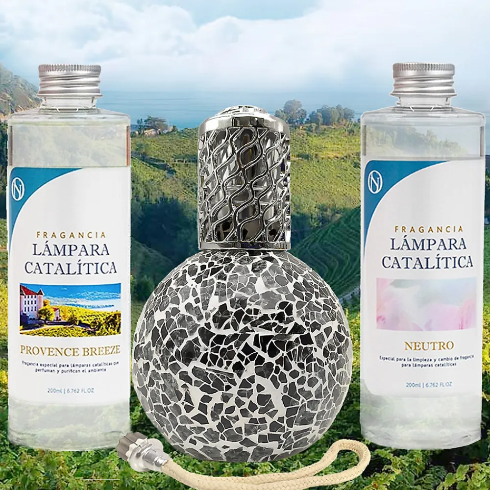 Pack économique Lampe Catalytique Mosaïque Noir + Parfum Provence Breeze (200 ml) + Nettoyant Neutre (200 ml) + Mèche de Rechange>Mamamanuela Hot