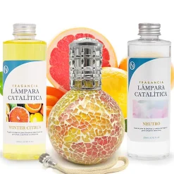 Mamamanuela Pack économique Lampe Catalytique Mosaïque Bicolore + Parfum Winter Citrus (200ml) + Nettoyant Neutre (200ml) + Mèche de Rechange* Désodorisant Et Parfum D'Ambiance