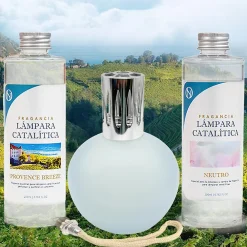 Mamamanuela Pack économique Lampe Catalytique Bleu-Gris Mat + Parfum Provence Breeze (200 ml) + Nettoyant Neutre (200 ml) + Mèche de Rechange* Désodorisant Et Parfum D'Ambiance