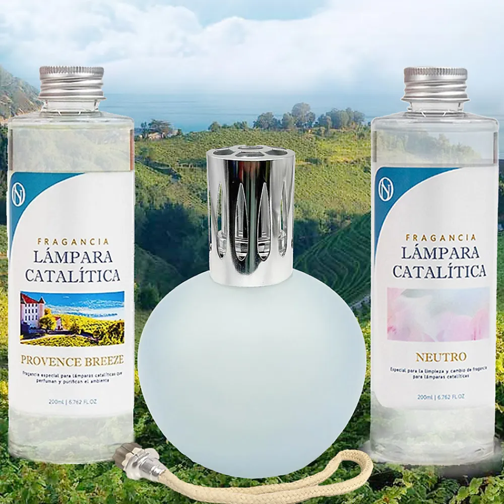 Mamamanuela Pack économique Lampe Catalytique Bleu-Gris Mat + Parfum Provence Breeze (200 ml) + Nettoyant Neutre (200 ml) + Mèche de Rechange* Désodorisant Et Parfum D'Ambiance