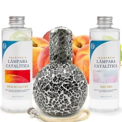 Pack économique Lampe Catalytique Mosaïque Noir + Parfum Peach Velvet (200 ml) + Nettoyant Neutre (200 ml) + Mèche de Rechange>Mamamanuela Clearance