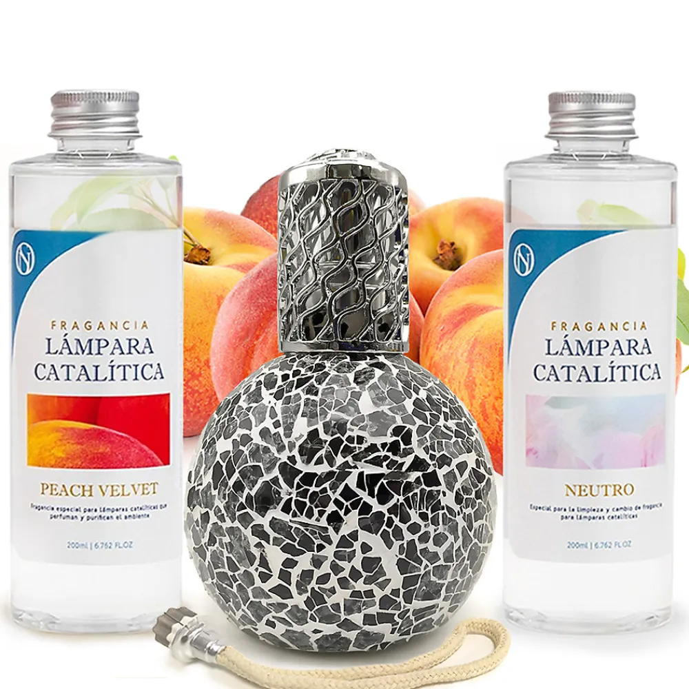 Pack économique Lampe Catalytique Mosaïque Noir + Parfum Peach Velvet (200 ml) + Nettoyant Neutre (200 ml) + Mèche de Rechange>Mamamanuela Clearance