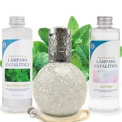 Mamamanuela Pack économique Lampe Catalytique Mosaïque Blanc + Parfum Mountain Mint (500 ml) + Nettoyant Neutre (200 ml) + Mèche de Rechange* Désodorisant Et Parfum D'Ambiance