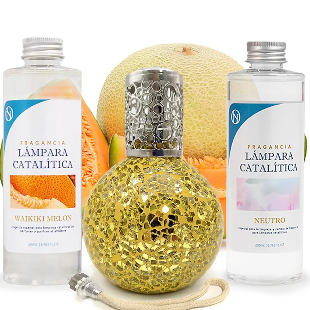 Pack économique Lampe Catalytique Mosaïque Doré + Parfum Waikiki Melon (200 ml) + Nettoyant Neutre (200 ml) + Mèche de Rechange>Mamamanuela Clearance