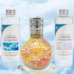 Pack économique Lampe Catalytique Mosaïque Bicolore + Parfum Cotton Clean (500 ml) + Nettoyant Neutre (200 ml) + Mèche de Rechange>Mamamanuela Online