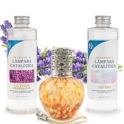 Mamamanuela Pack économique Lampe Catalytique Drops Orange + Parfum Lavender Expression (200 ml) + Nettoyant Neutre (200 ml) + Mèche Rechange* Désodorisant Et Parfum D'Ambiance